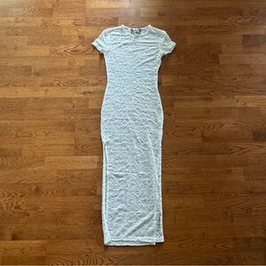 Lioness Lace Maxi Midi Dress Bodycon White Sheer Cover Up Short Sleeve XXS